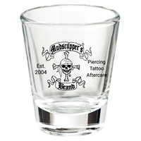 Mudscupper's 1 oz. Shot Glass with Black Skull Logo