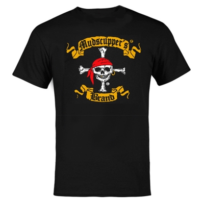 Mudscupper's Black T-Shirt - Red Bandana Skull Logo